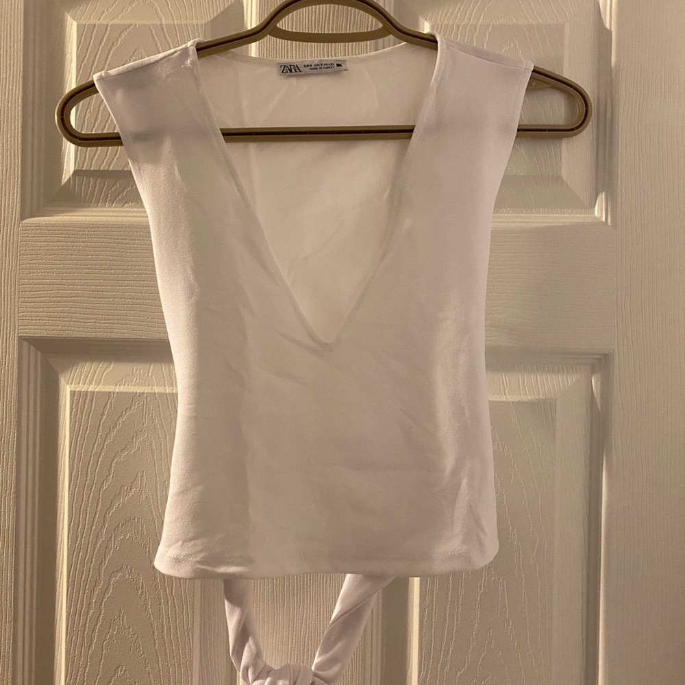 Zara white crop top with wraparound bow